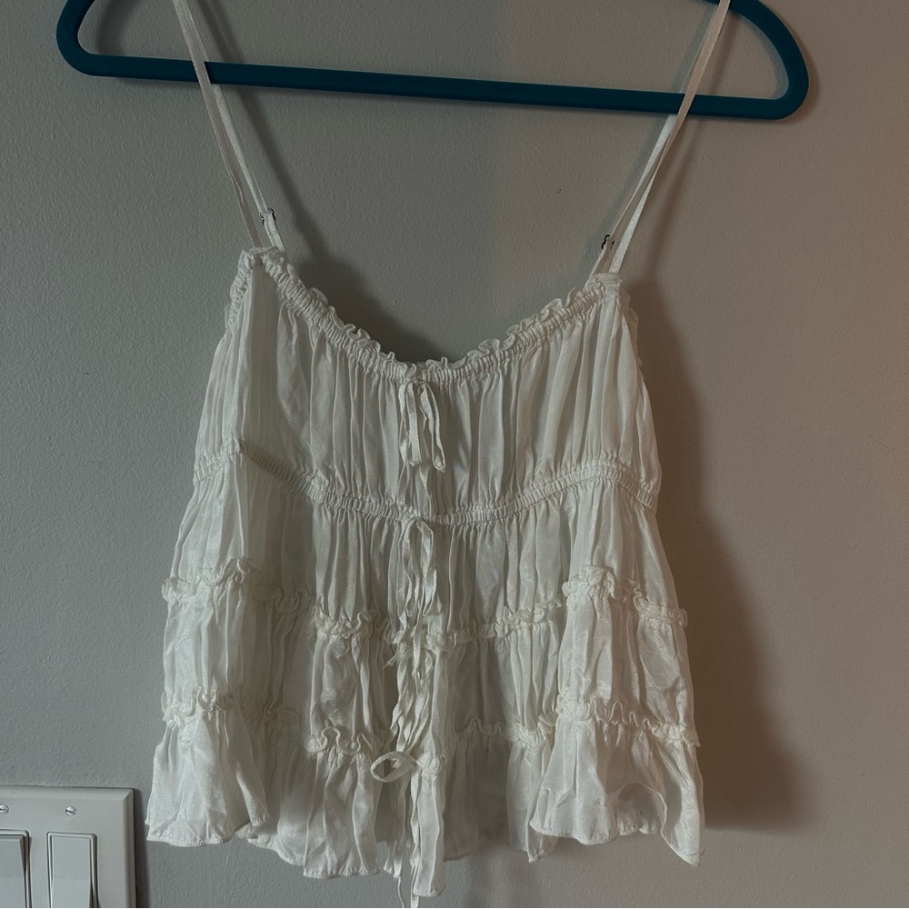 Free People White Tiered Whimsical Ruffled Top